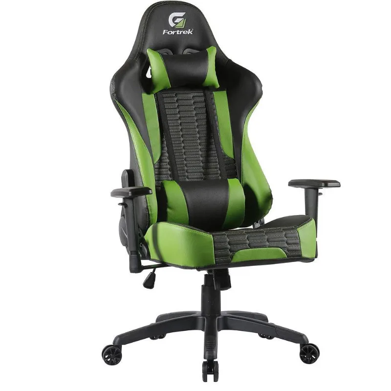 Cadeira Gamer Giratória Com Elevação a Gás 02 Almofadas de Apoio Cruiser H01 Preto Verde - Fortrek - Lyam Decor