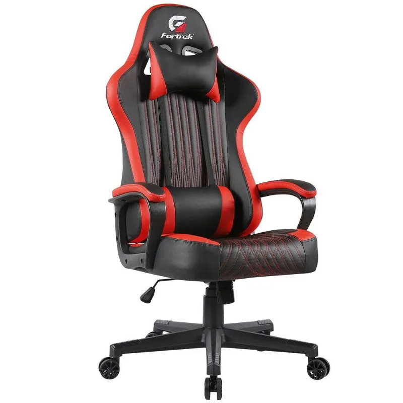 Cadeira Gamer Giratória Elevação a Gás 02 Almofadas de Apoio Vickers H01 Preto e Vermelho - Fortrek - Lyam Decor
