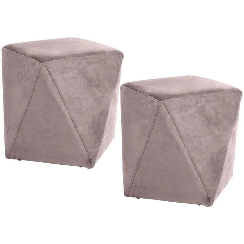 Kit 02 Puffs Decorativo Para Sala de Estar Ametista D02 Veludo Rosê C-305 - Lyam Decor - Lyam Decor - Móveis