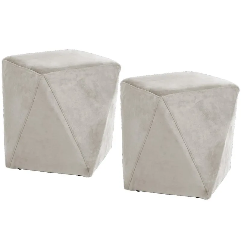 Kit 02 Puffs Decorativo Para Sala de Estar Ametista D02 Veludo Bege C-309 - Lyam Decor - Lyam Decor - Móveis