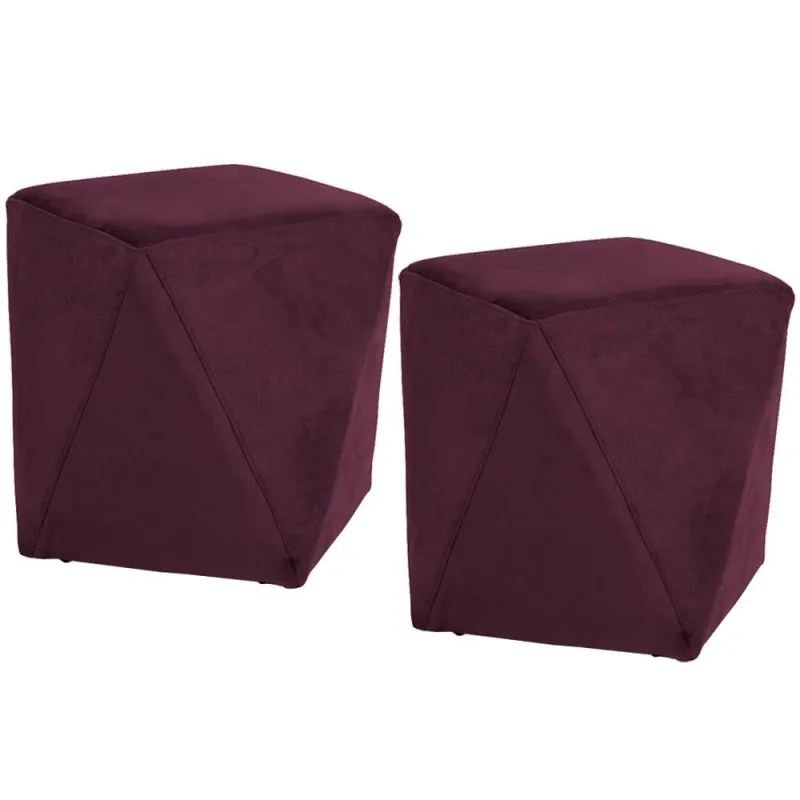 Kit 02 Puffs Decorativo Para Sala de Estar Ametista D02 Veludo Marsala C-278 - Lyam Decor - Lyam Decor - Móveis