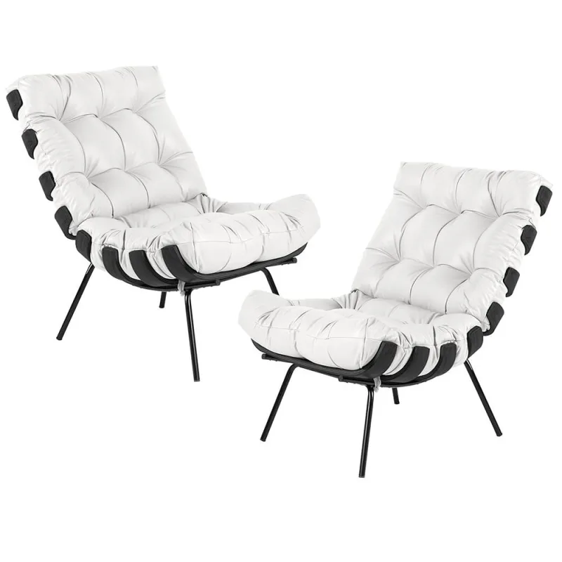 Kit 02 Poltronas Decorativas Sala de Estar Costela Preto L04 Couro Branco - Lyam Decor - Lyam Decor - Móveis