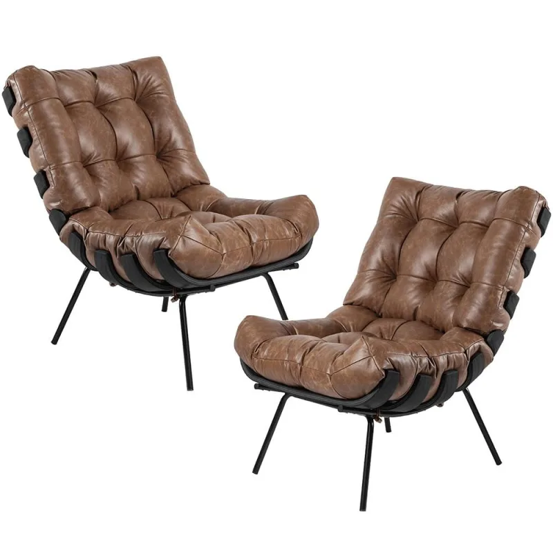 Kit 02 Poltronas Decorativas Sala de Estar Costela Preto L04 Couro Mel - Lyam Decor - Lyam Decor - Móveis