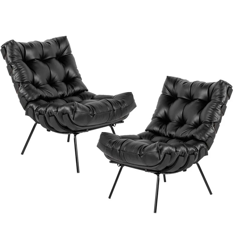 Kit 02 Poltronas Decorativas Sala de Estar Costela Preto L04 Couro Preto - Lyam Decor - Lyam Decor - Móveis