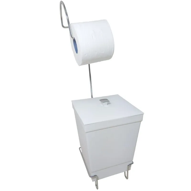 Lixeira Banheiro Com Suporte Papel Higiênico Cesto - Branco