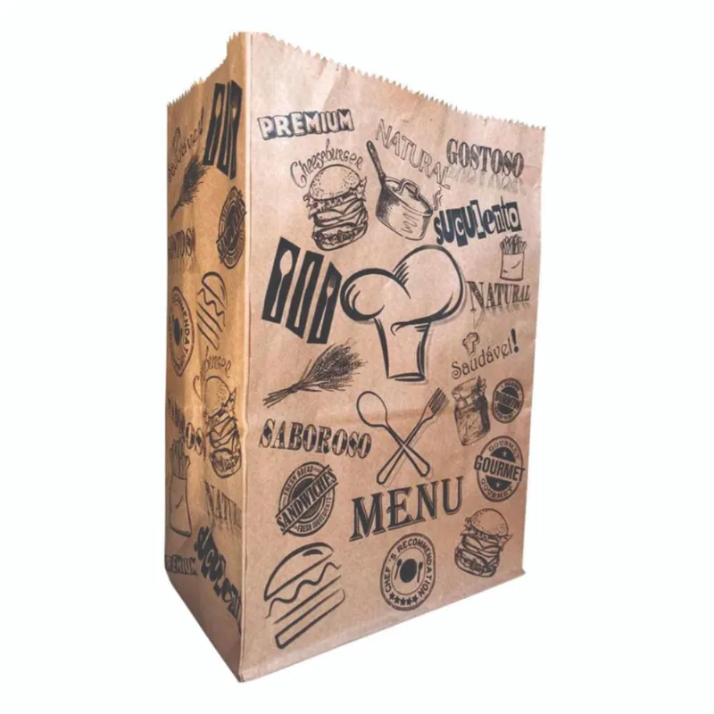 Saco Kraft Médio Para Delivery, Viagem - Modelo Menu - 100Un