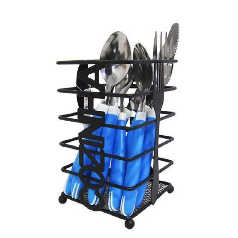 Porta Talher Escorredor Talher Aramado Quadrado Cozinha Preto