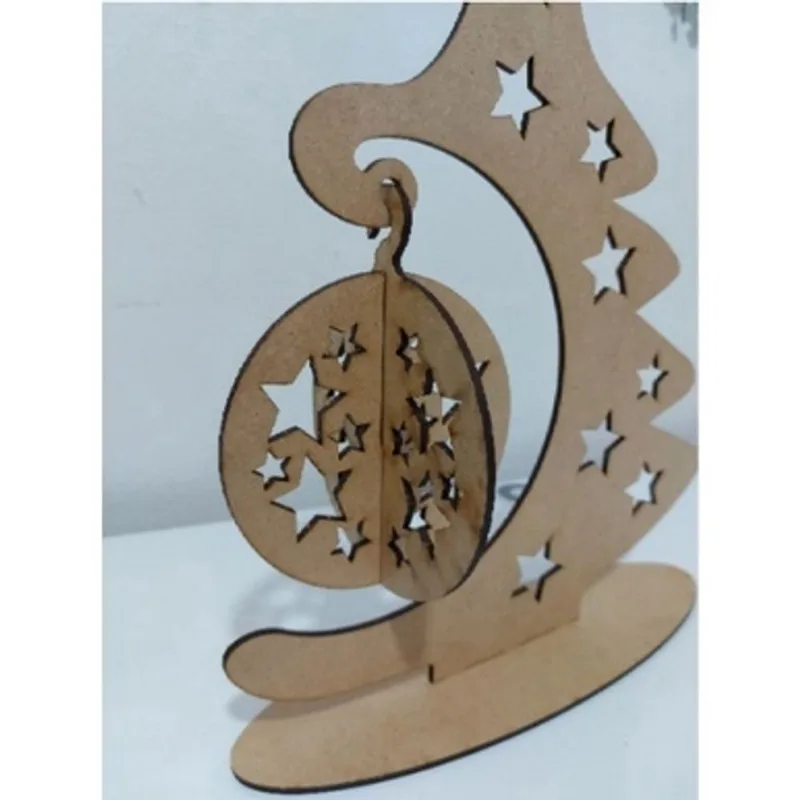 Arvore De Natal - Base - Mesa - mdf - Cru - Estrela Bola Natal - 27,5x22,5cm