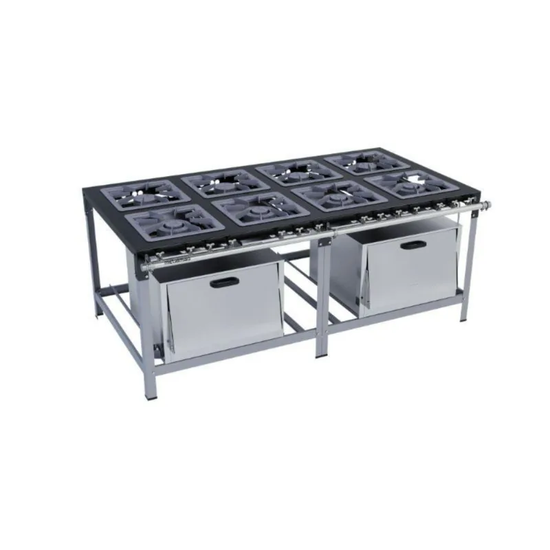 Fogão Industrial 8 Bocas 40x40 com 2 Fornos Luxo Metalmaq - METALMAQ