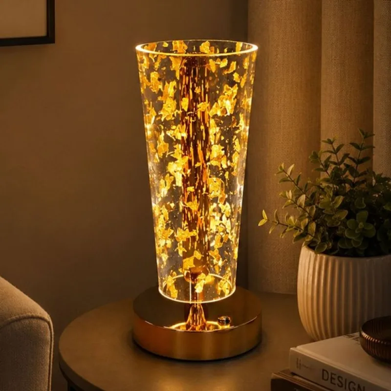 Luminária Abajur Mesa Luxuosa 3 Funções Recarregável De 21cm Dourado