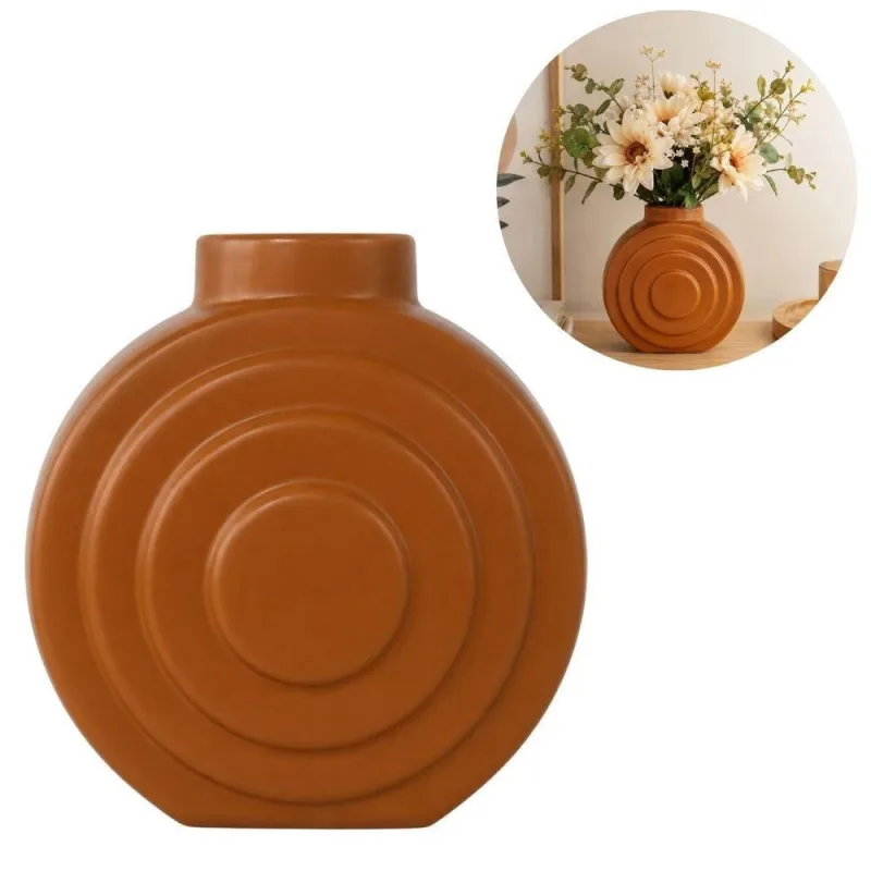 Vaso Decorativo Orbe Relevo Redondo 15CM X 10CM em Plástico com Textura Marrom Mirandinha - OUTRAS - Agro