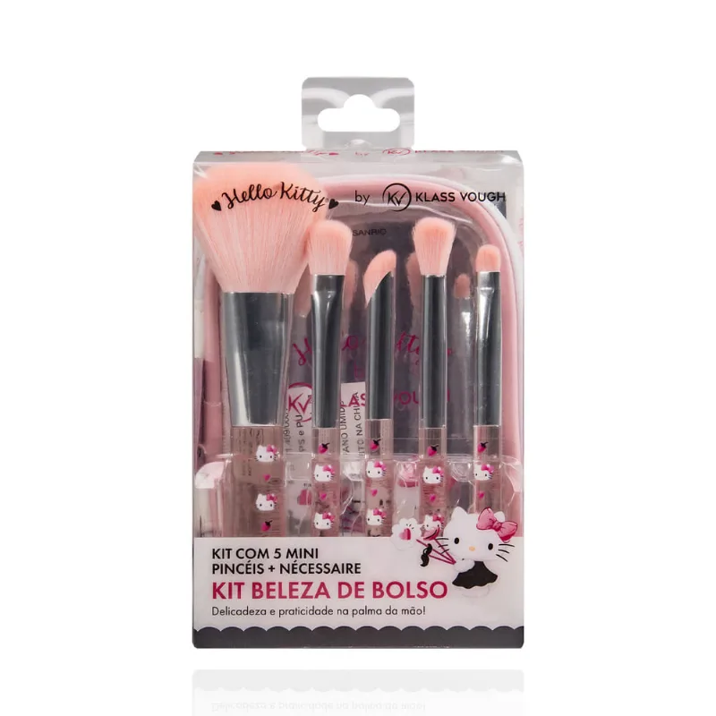 Kit Beleza de Bolso 5 Mini Pincéis + 1 Necessaire Hello Kitty By Klass Vough