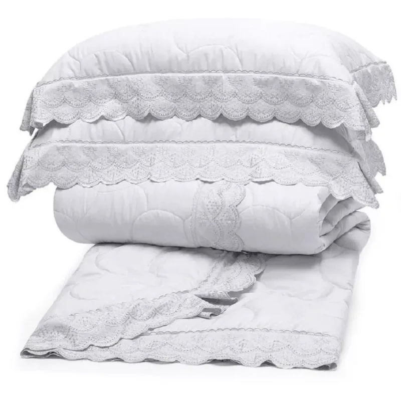 Kit Colcha Cobreleito Casal Bordado Renda Sonata 3 Peças Buettner