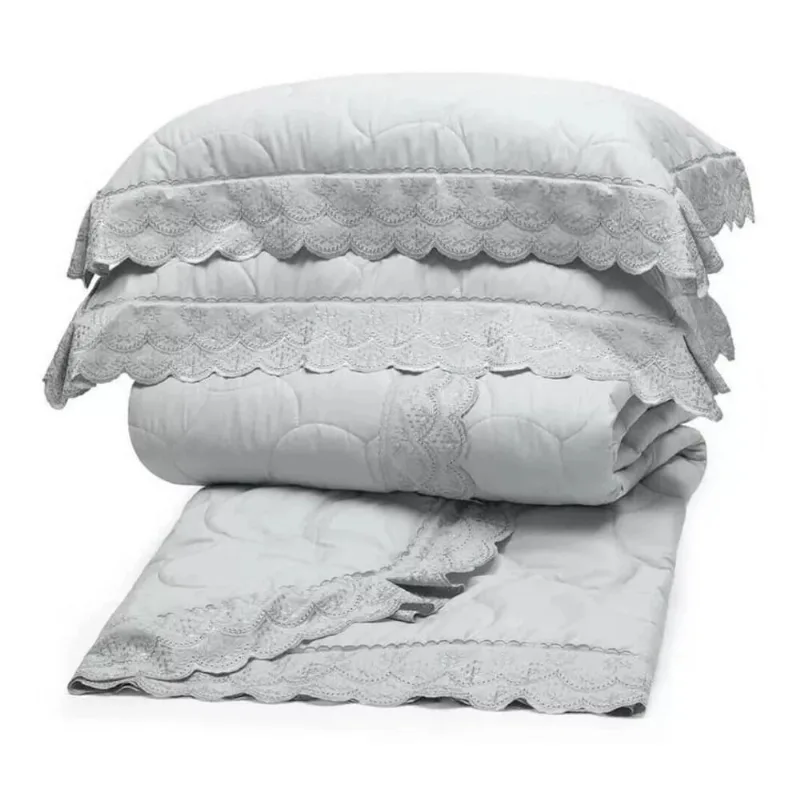 Kit Colcha Cobreleito Queen Bordado Renda Sonata 3 Peças Buettner
