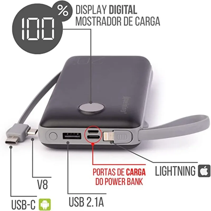 Bateria Portátil 20000mah Power Bank I Os Tipo-c Micro V8 Usb 2 Usb 3.1a