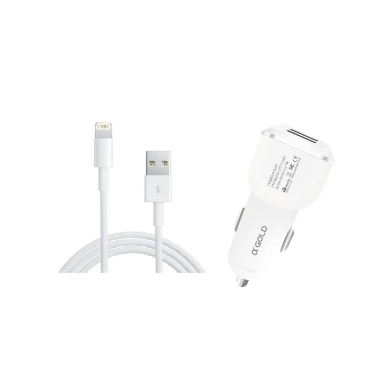 Carregador Veicular Duas Entradas Turbo Compatível Iphone 5 6 7 8 X Xr Xs 11 12 13 14 Pro Max
