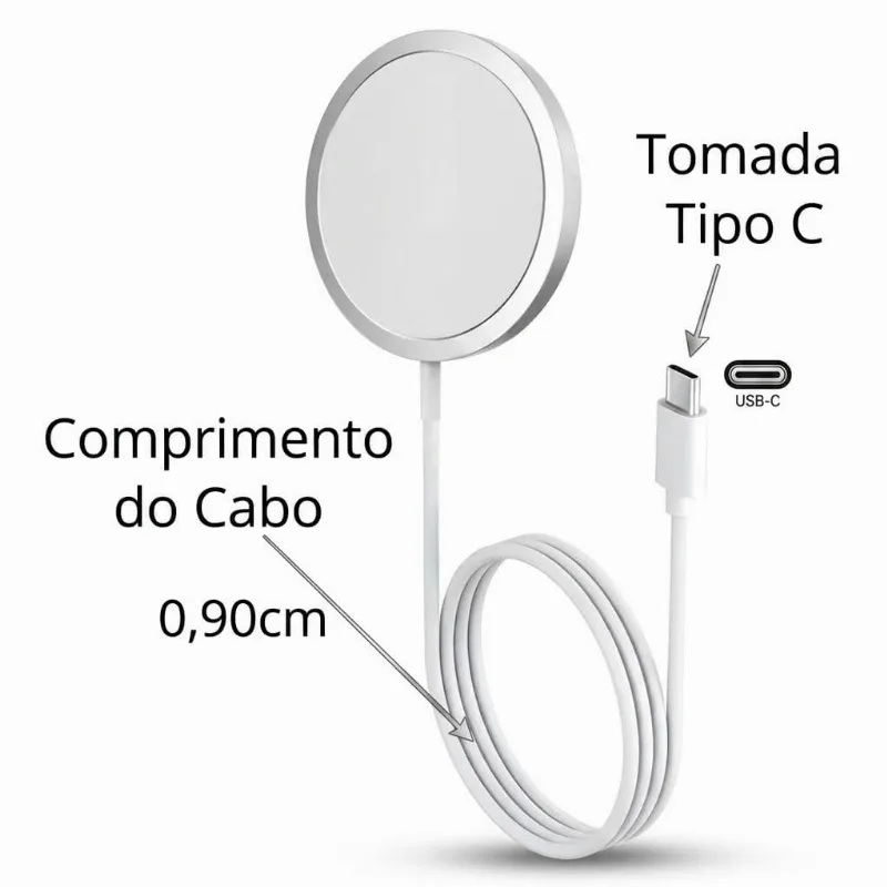 Carregador Por Indução Magnético Sem Fio 15w Turbo Usb-c