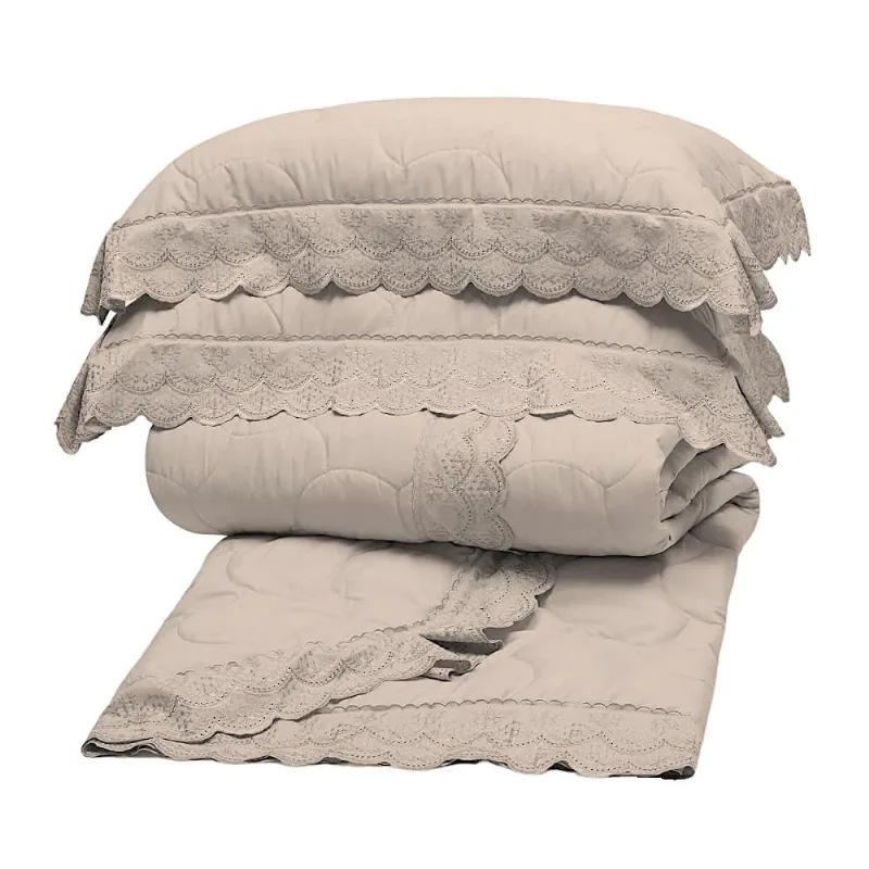 Kit Colcha Cobreleito Queen Bordado Renda Sonata 3 Peças Buettner