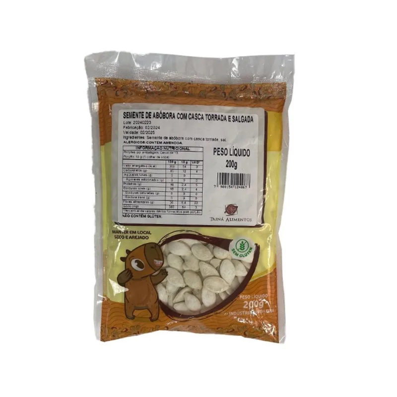Semente de Abóbora com Casca Torrada e Salgada Tainá Alimentos 200g