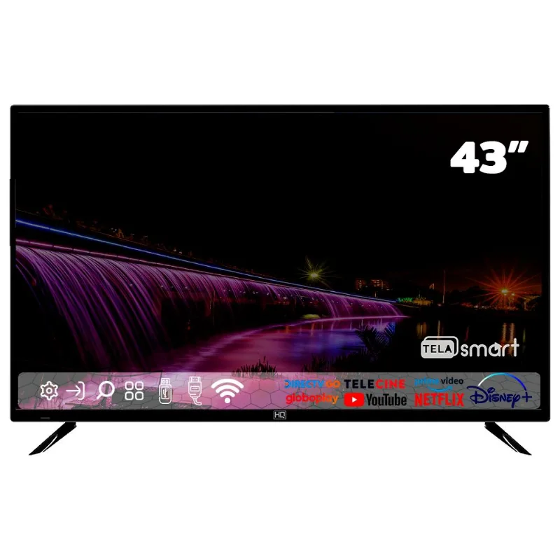 Smart TV 43" HQ Full HD HDR tela sem bordas Android 11 design Slim Processador Quad Core Espelhamento de tela