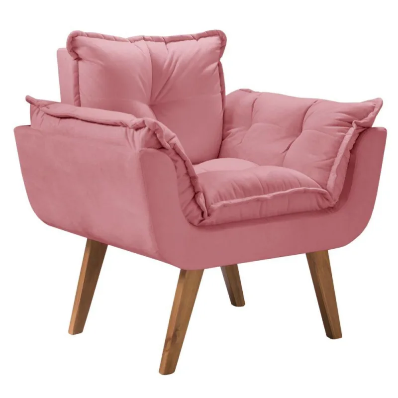 Poltrona Opala Base Palito Tecido Rosa - D Salla