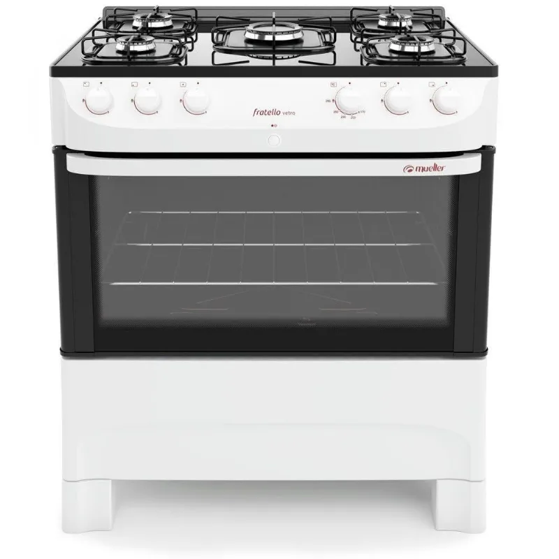 Fogão Mueller 5 Bocas Branco Mesa de Vidro Bivolt - Mueller