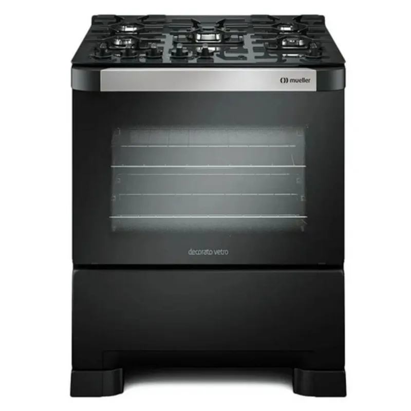 Fogão 5 Bocas Mueller Decorato Vetro Mesa de Vidro | Preto (Bivolt) - Mueller