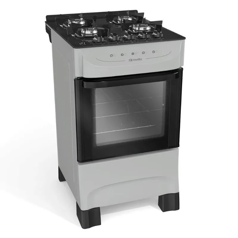 Fogão Mueller Titânio 4 Bocas Com Mesa De Vidro E Acendimento Mfv4bb