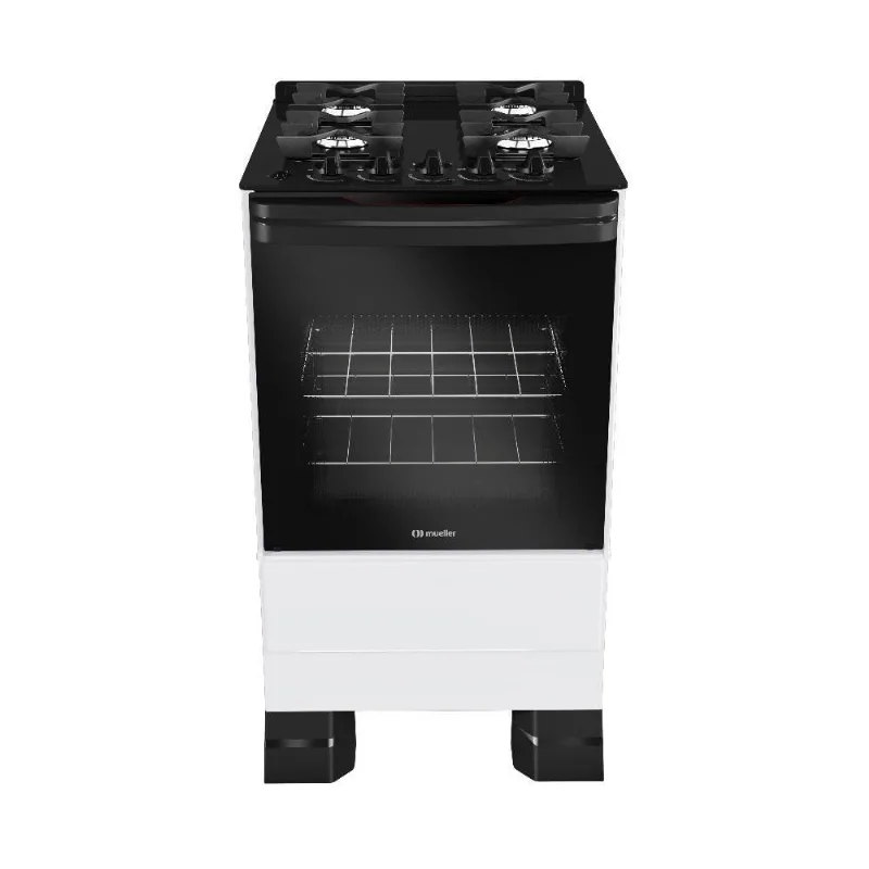 Fogão Mueller 4 Bocas Branco Bivolt Mesa De Vidro Grades Ferro Fundido MFV4BF - Mueller