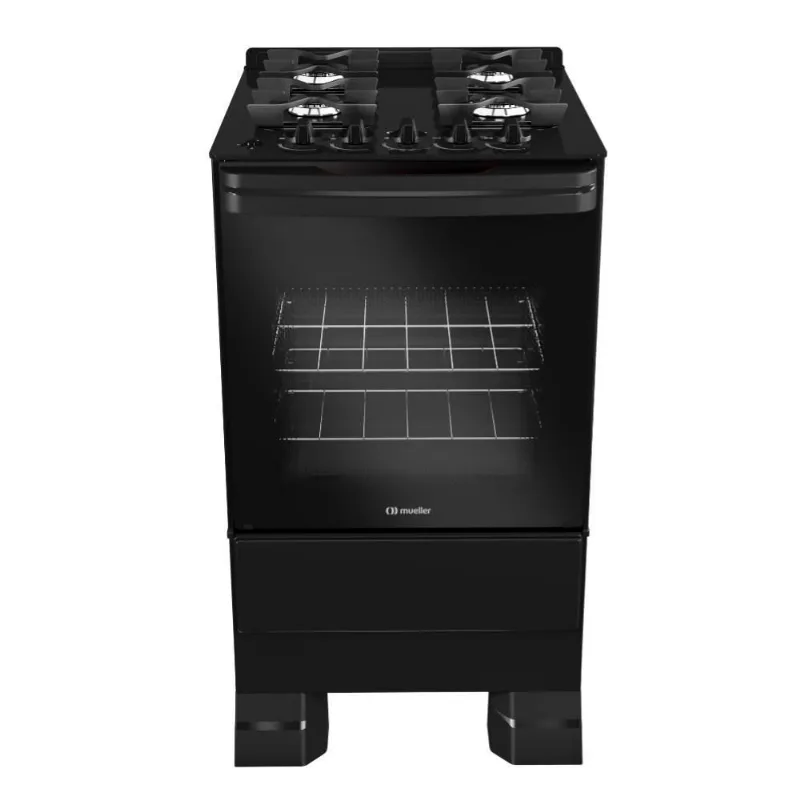 Fogão De Piso 4 Bocas Mueller Mesa De Vidro Preto Mfv4bf - Bivolt - Mueller