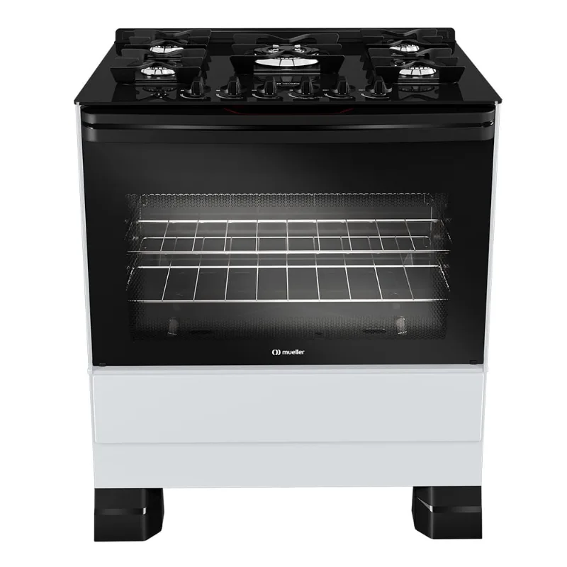 Fogão MFV5BF com 5 Bocas e Mesa de Vidro Mueller Branco / Bivolt - Mueller