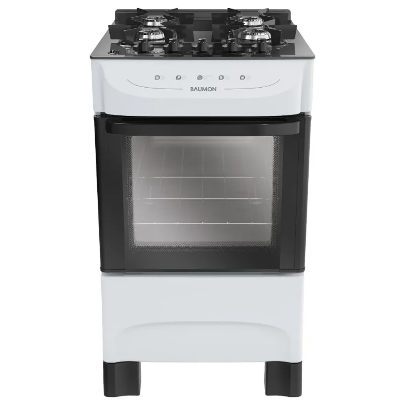 Fogão 4 Bocas Baumon com Mesa de Vidro Bivolt Branco MFV4BB