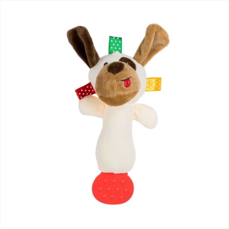 Mordedor Com Chocalho De Cachorrinho Para Bebê Masculino Feminino Brinquedo Pimpolho Bege - Junior Baby