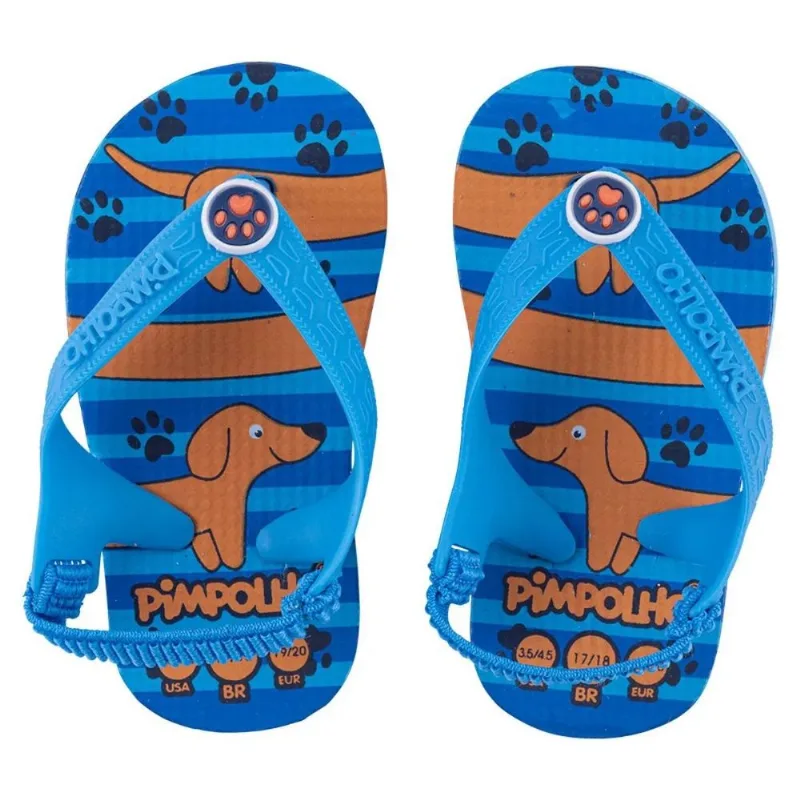 Chinelo Infantil com Elástico Pimpolho Cachorro Azul Tamanho 17/18