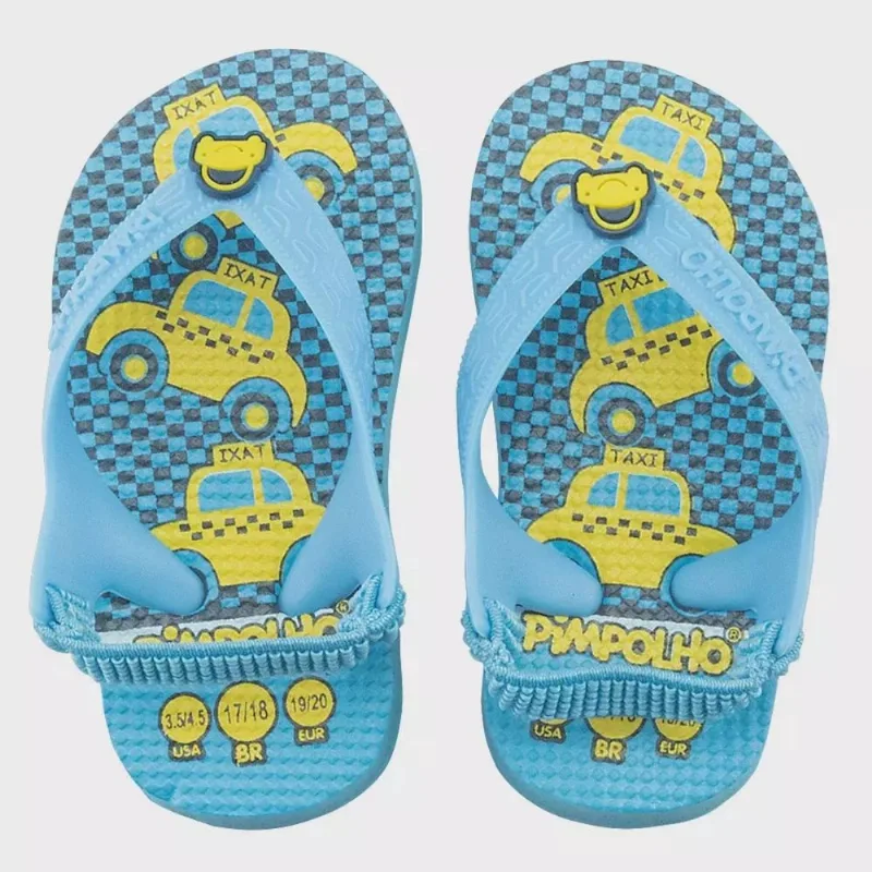 Chinelo Infantil com Elástico Pimpolho Taxi Azul Tamanho 17/18