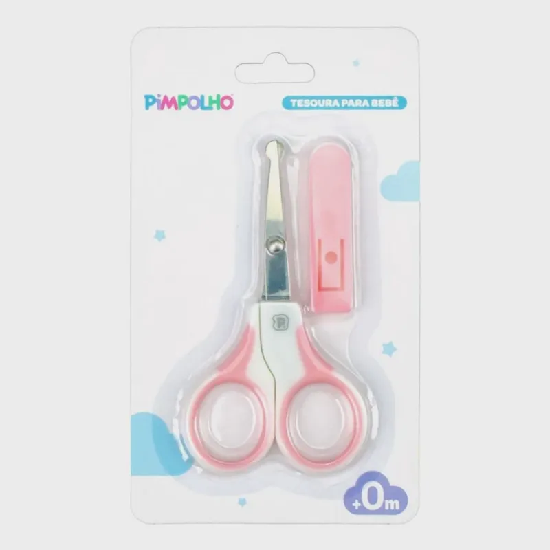 Tesoura para bebê pimpolho rosa + 0M c/capinha aço inox