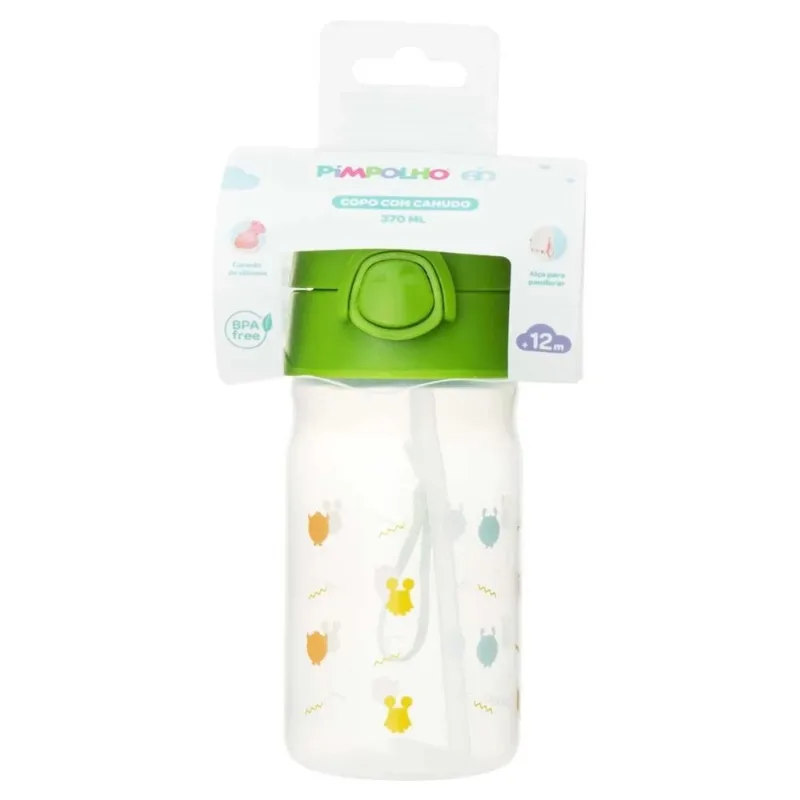 Copo Com Canudo Pimpolho 370ml Verde Monstrinhos (MP)