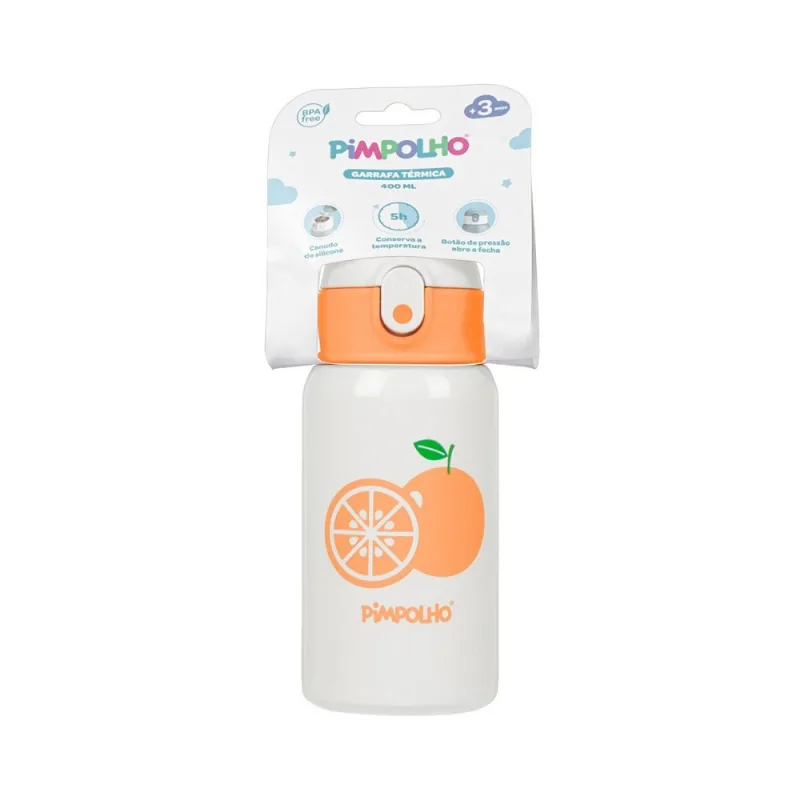 Garrafa Térmica Com Canudo Pimpolho 400ml Bege E Laranja (MP)