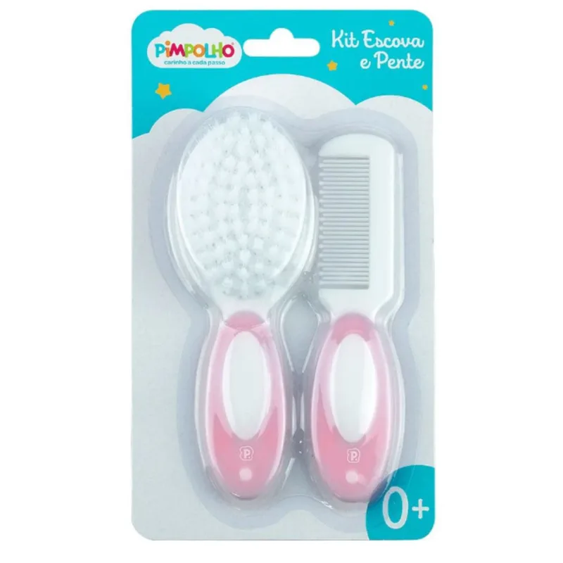Kit Escova E Pente Cerdas de Lã Pimpolho 0m + Rosa 94961