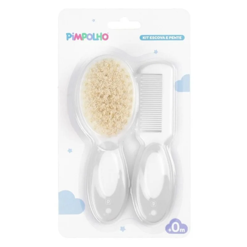 Kit Escova E Pente Cerdas de Lã Pimpolho 0m + Cinza 94963