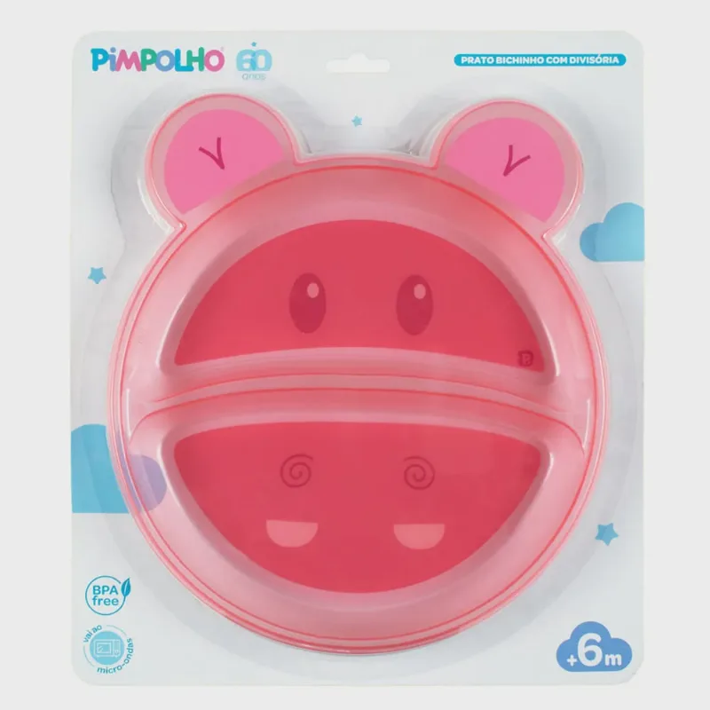 Prato bichinho pimpolho com divisória + 6 meses azul E rosa