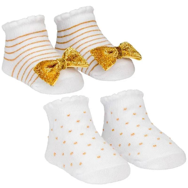 Kit Meia RN Pimpolho Festinha Branca e Dourado 2 Pares 97042 (MP)