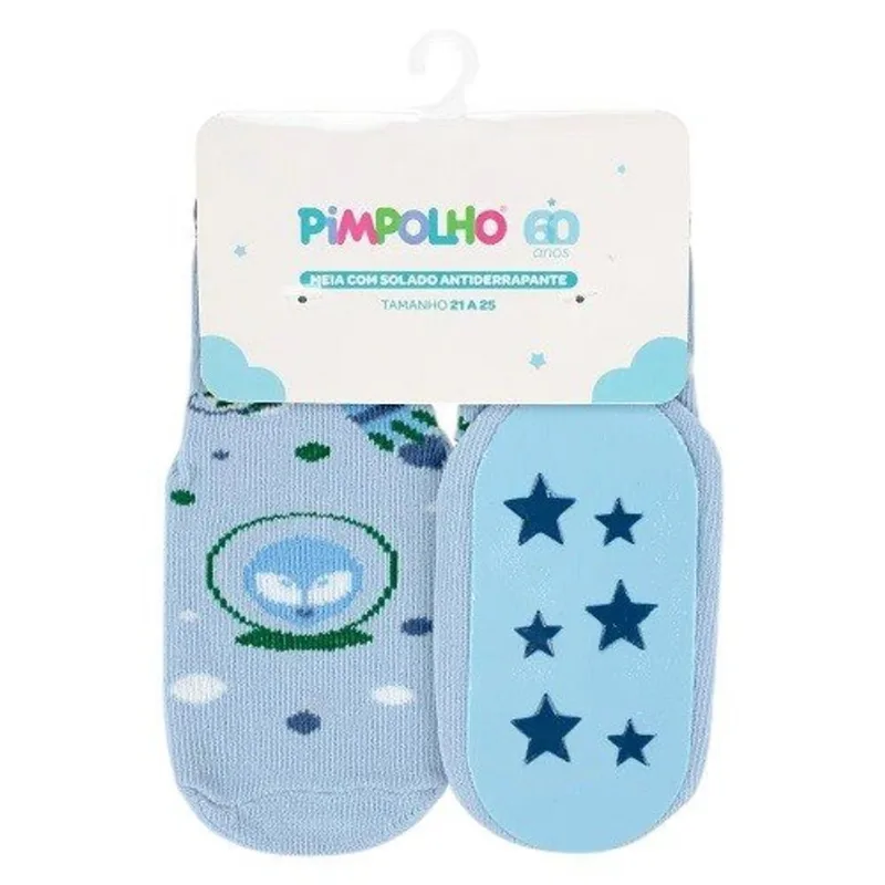 Meia Antiderrapante Pimpolho Planetas 21-25 Azul 98992 (MP)