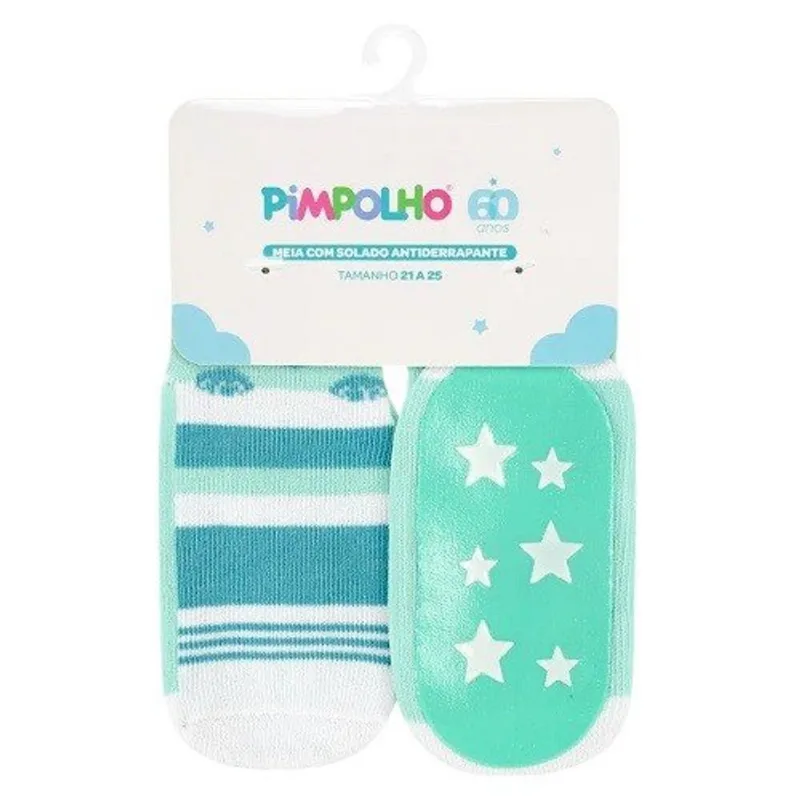 Meia Antiderrapante Pimpolho Urso 21-25 Verde 98994 (MP)