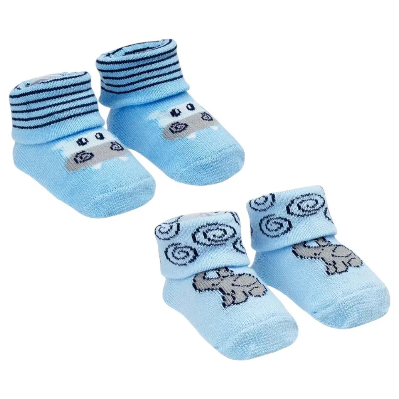 Kit Meia RN Pimpolho Elefante E Hipopótamo 2 Pares Azul (MP)