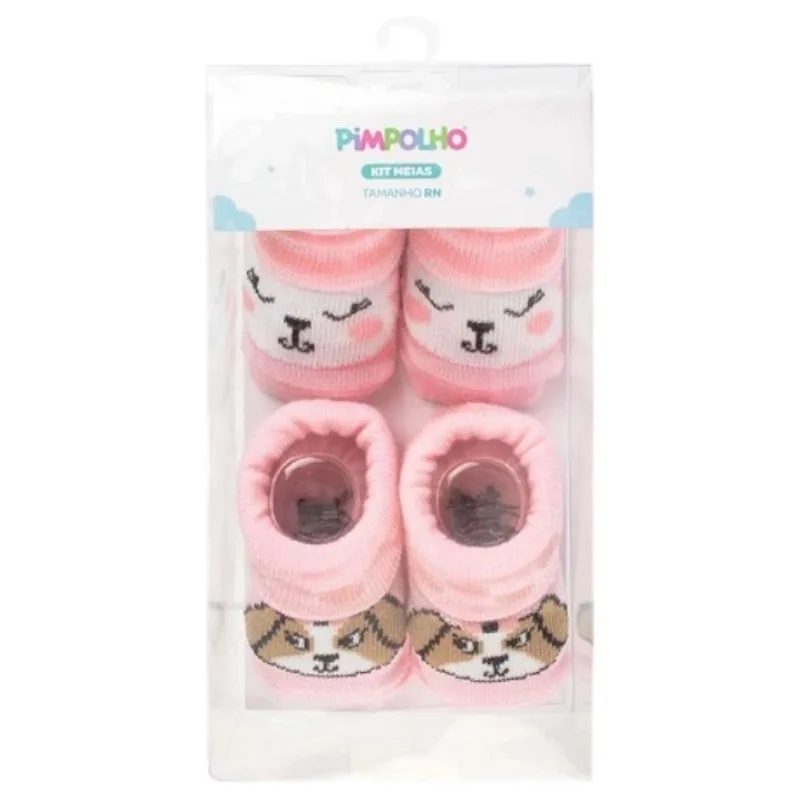 Kit Meia RN Pimpolho Cachorro E Gatinha 2 Pares Rosa 99992 (MP)