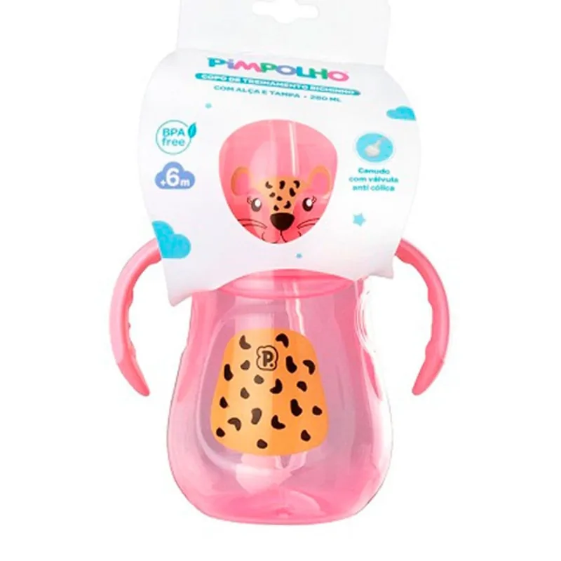 Copo De Treinamento Infantil Pimpolho Onça 280ml Rosa (MP)