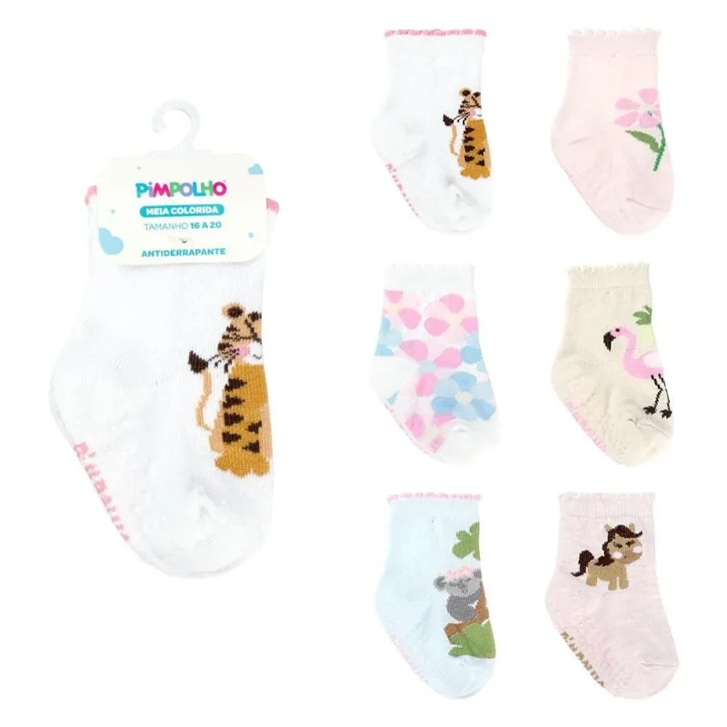 Kit Meia Infantil Pimpolho 6 Pares N° 16-20 Rosa Sortido (MP)