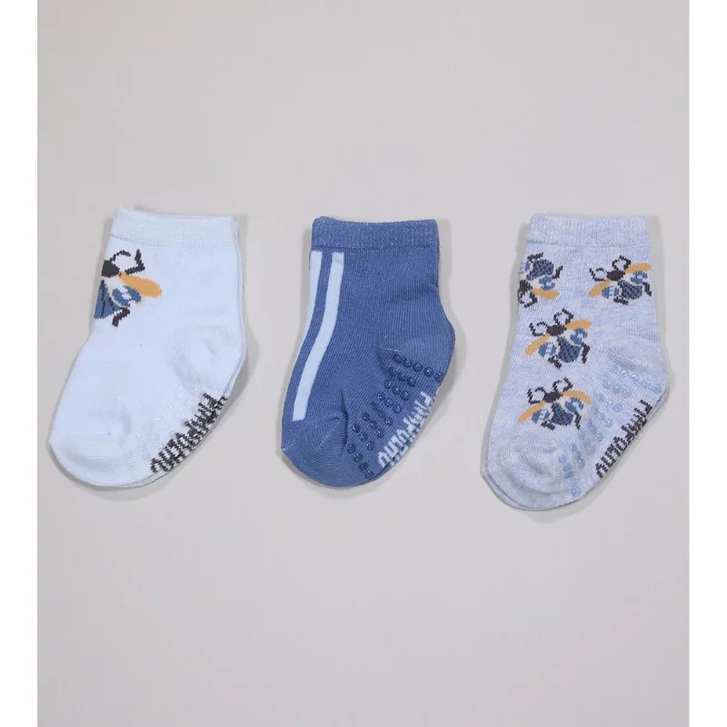 Kit Meia Colorida com 3 Unidades - 3750 Tam. 16 a 20 Azul - 16 a 20