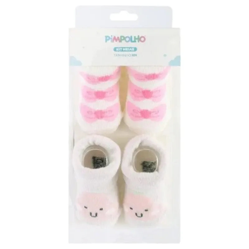 Kit Meia RN Pimpolho Laço E Pera 2 Pares Rosa 43402 (MP)